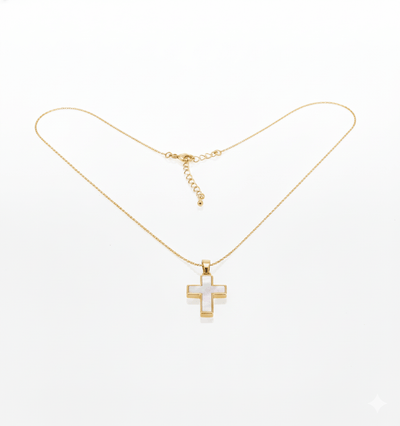 Gold - Plated Cross Necklace w/ Mother - of - Pearl 18 - inch - Guadalupe Gifts