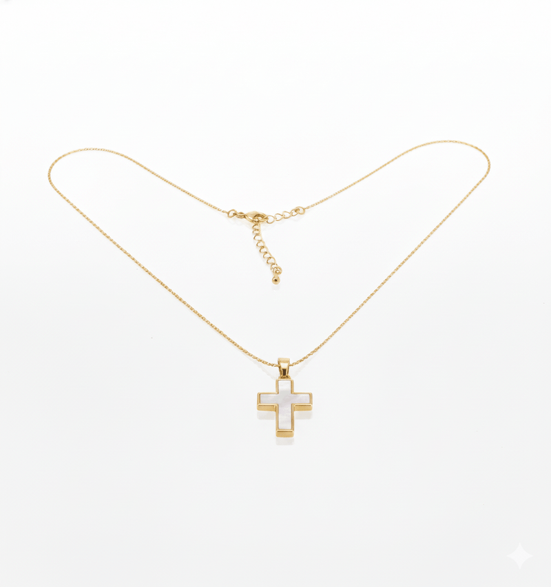 Gold - Plated Cross Necklace w/ Mother - of - Pearl 18 - inch - Guadalupe Gifts