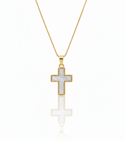 Gold - Plated Cross Necklace w/ Mother - of - Pearl 18 - inch - Guadalupe Gifts