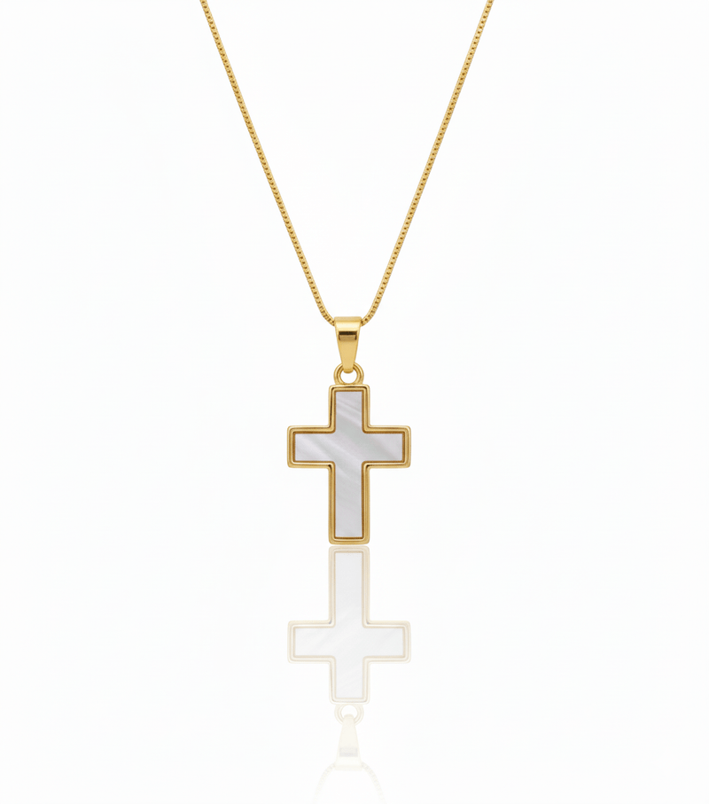 Gold - Plated Cross Necklace w/ Mother - of - Pearl 18 - inch - Guadalupe Gifts