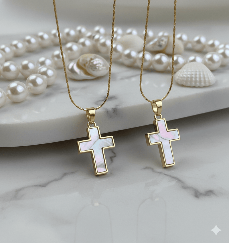 Gold - Plated Cross Necklace w/ Mother - of - Pearl 18 - inch - Guadalupe Gifts