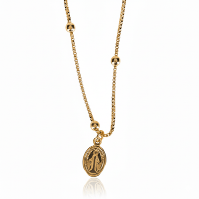 Gold - Plated Dainty Virgin Mary Charm Beaded Necklace 18 - inch - Guadalupe Gifts