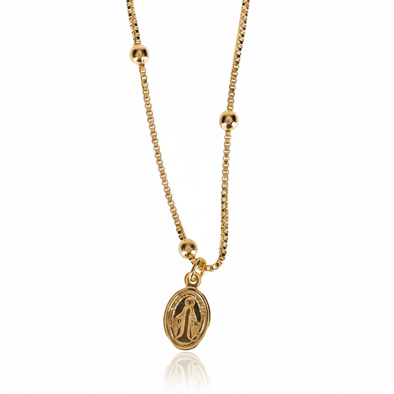 Gold - Plated Dainty Virgin Mary Charm Beaded Necklace 18 - inch - Guadalupe Gifts
