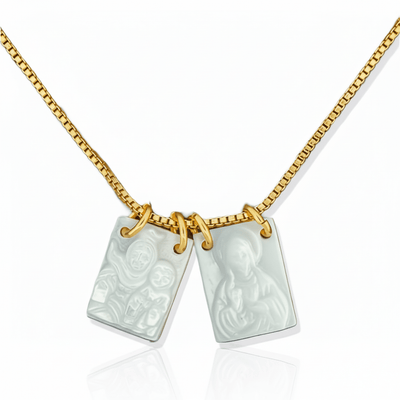 Gold - Plated Double Layered Necklace Set, Scapular & Saint. Benedict Medal 18 - inch - Guadalupe Gifts