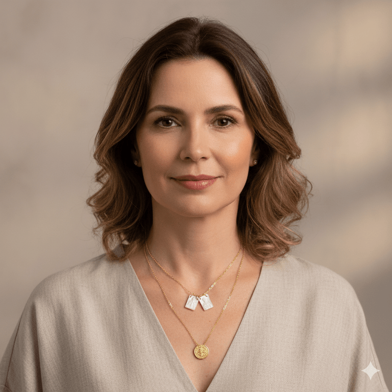 Gold - Plated Double Layered Necklace Set, Scapular & Saint. Benedict Medal 18 - inch - Guadalupe Gifts