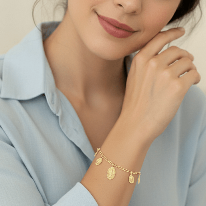 18K Gold Plated Miraculous Medal Paperclip Bracelet | 5 Medals