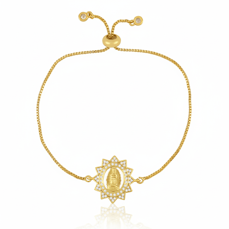 Gold - Plated Guadalupe Adjustable Bracelet w/ White Zirconia 7.5 - inch - Guadalupe Gifts