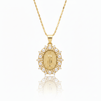 Gold - plated Guadalupe Pearl Encircled Necklace 18 - inch - Guadalupe Gifts