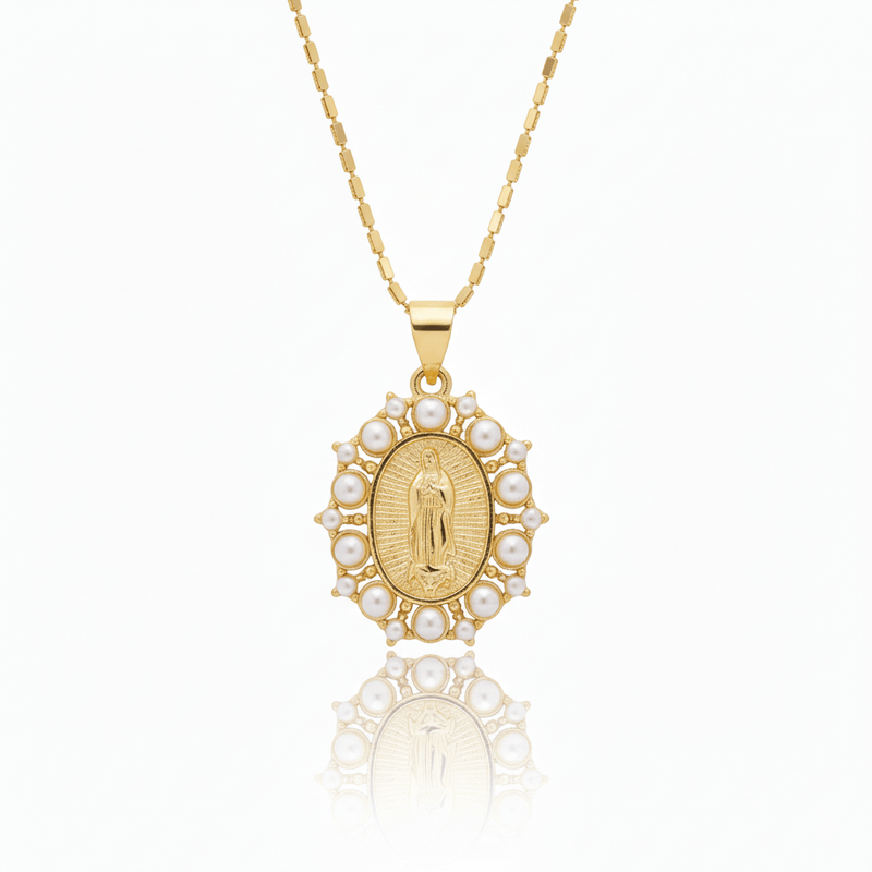 Gold - plated Guadalupe Pearl Encircled Necklace 18 - inch - Guadalupe Gifts