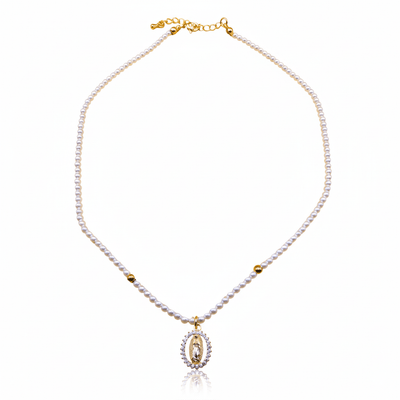 Gold - Plated Guadalupe Pendant Freshwater Pearl Bead Necklace 18 - inch - Guadalupe Gifts