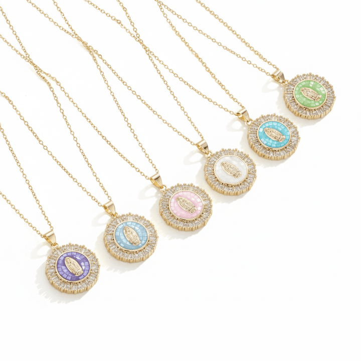Pendentif Vierge De Guadalupe Plaqué Or Blanc Avec Chaîne 20 Pouces - Neuf Avec étiquettes