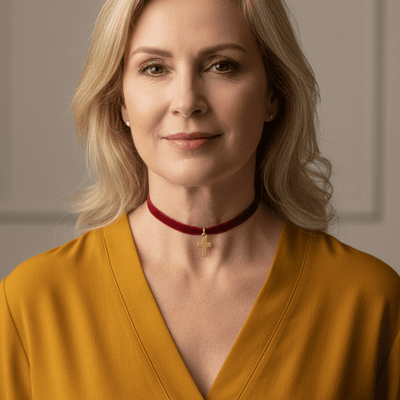 Gold - Plated Mini Cross Velvet Necklace 18 - inch - Guadalupe Gifts