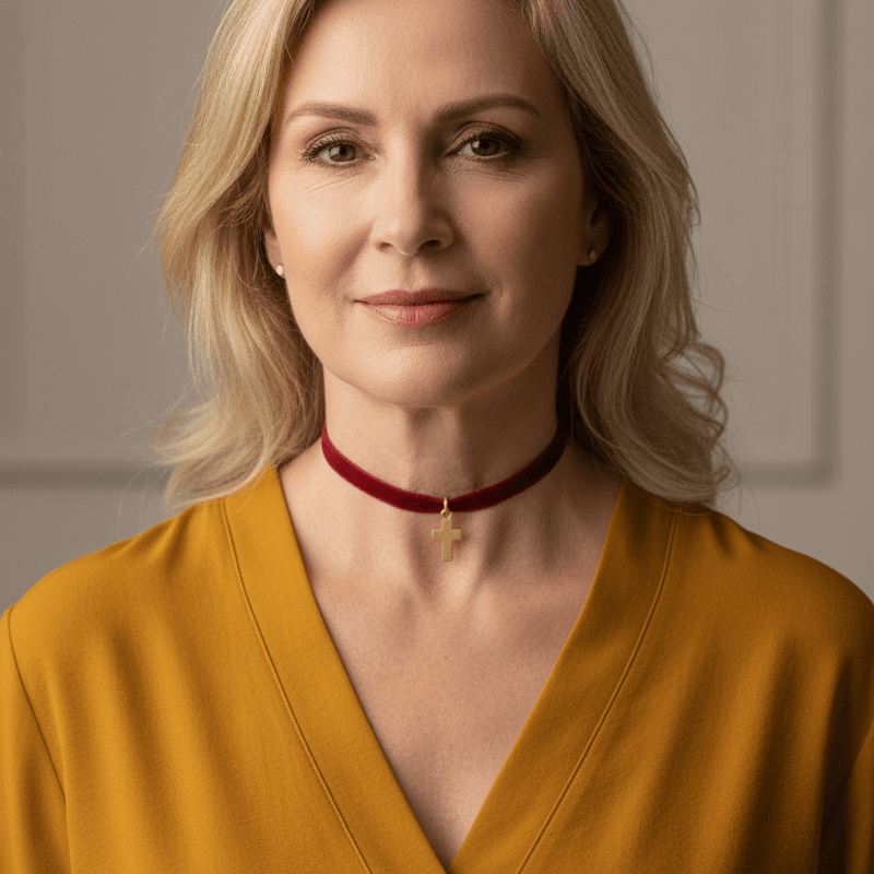 Gold - Plated Mini Cross Velvet Necklace 18 - inch - Guadalupe Gifts