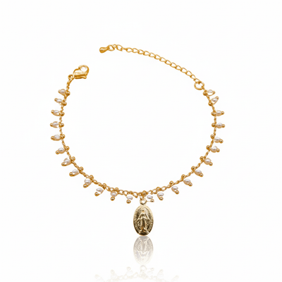 Gold - Plated Miraculous Beaded Mini - Pearls Bracelet 7"+ 2.5" - Guadalupe Gifts
