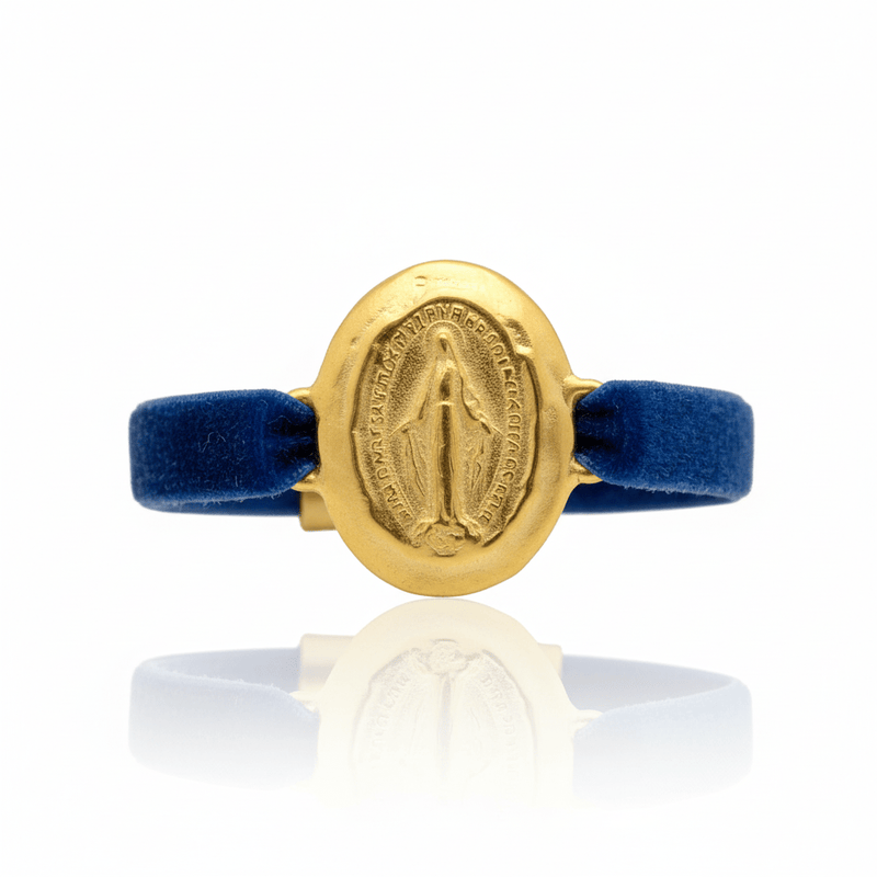 Gold - Plated Miraculous Mary Velvet Bracelet 7.5 - inch - Guadalupe Gifts