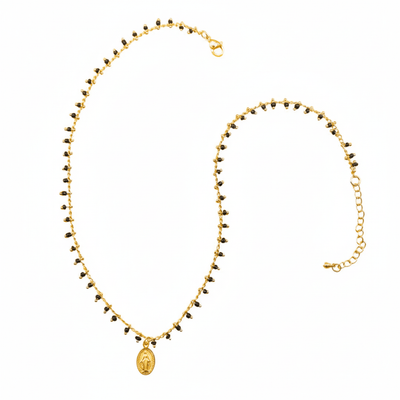 Gold - Plated Miraculous Medal Black Beaded Necklace 18 - inch - Guadalupe Gifts