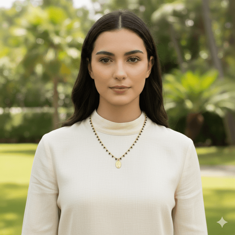 Gold - Plated Miraculous Medal Black Beaded Necklace 18 - inch - Guadalupe Gifts