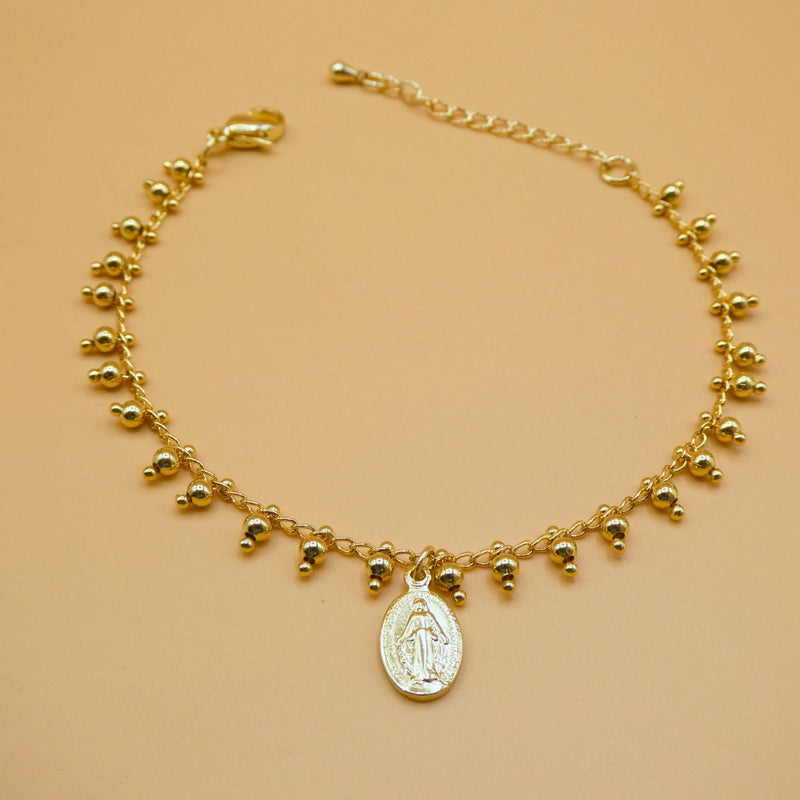 Gold-plated Miraculous Medal Gold Bead Bracelet 7"+ 2.5" - Guadalupe Gifts