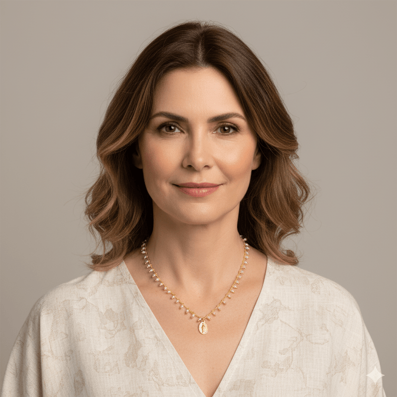 Gold - Plated Miraculous Medal Mini - Pearl Beaded Necklace 18 - inch - Guadalupe Gifts