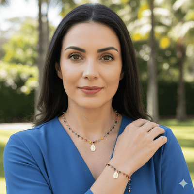 Gold - Plated Miraculous Medal Multicolor Beaded Necklace 18 - inch - Guadalupe Gifts