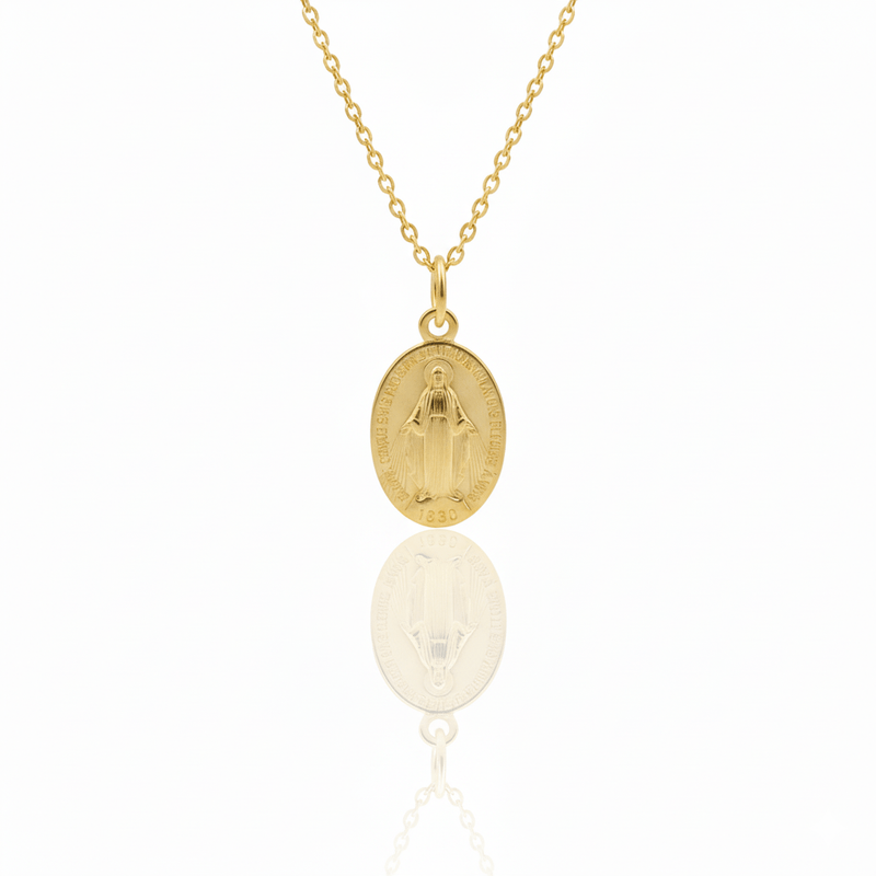 Gold - Plated Miraculous Medal Necklace 18" | France | Rue du Bac - Guadalupe Gifts