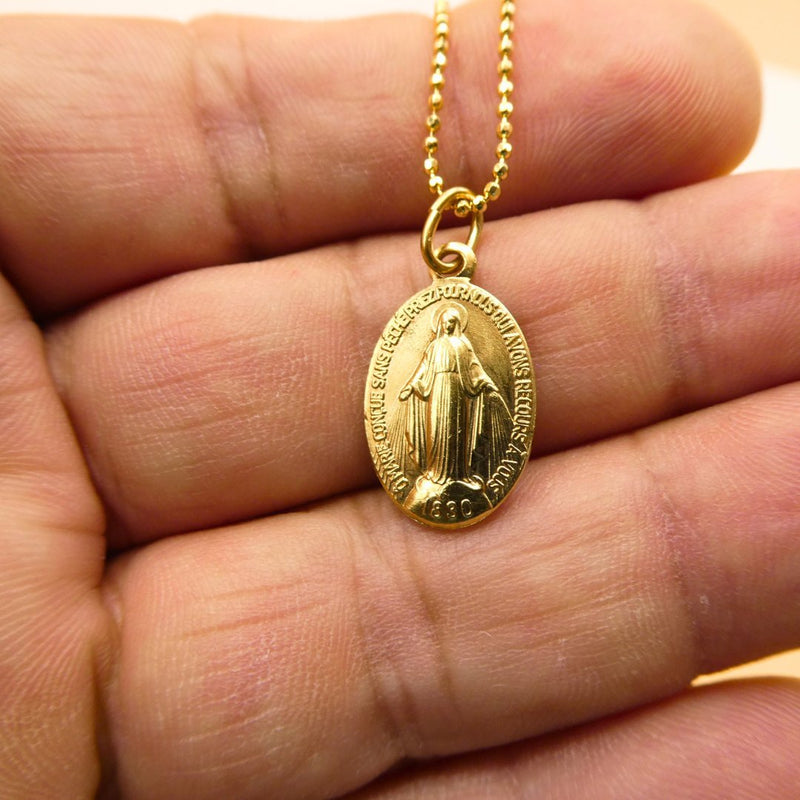 Gold - Plated Miraculous Medal Necklace 18" | France | Rue du Bac - Guadalupe Gifts