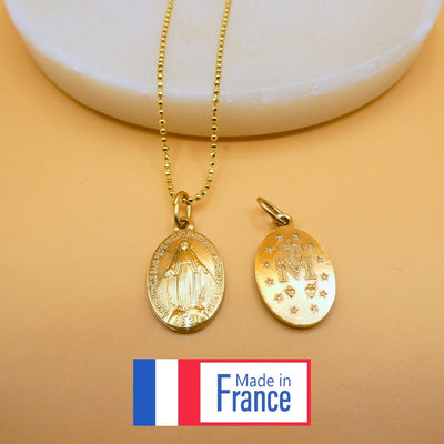 Gold - Plated Miraculous Medal Necklace 18" | France | Rue du Bac - Guadalupe Gifts