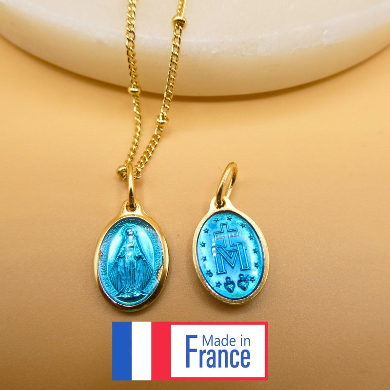 Gold-Plated Miraculous Medal Necklace 18" | France | Rue du Bac - Guadalupe Gifts