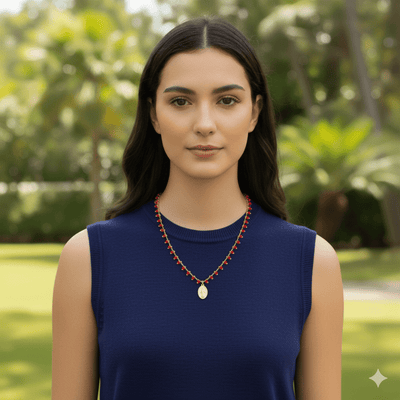 Gold - Plated Miraculous Medal Red Beaded Necklace 18 - inch - Guadalupe Gifts