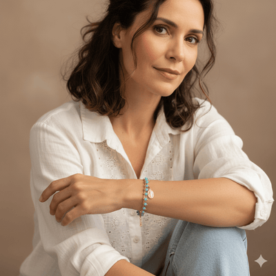 Gold - Plated Miraculous Medal Turquoise Beaded Bracelet 7"+ 2.5" - Guadalupe Gifts