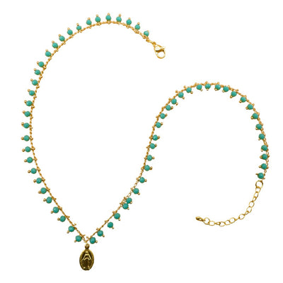 Gold-Plated Miraculous Medal Turquoise Beaded Necklace 18-inch - Guadalupe Gifts