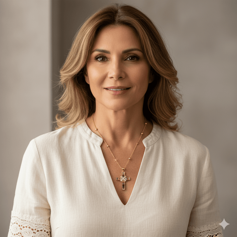 Gold - Plated Multicolored Zirconia Cross Necklace 18 - inch - Guadalupe Gifts