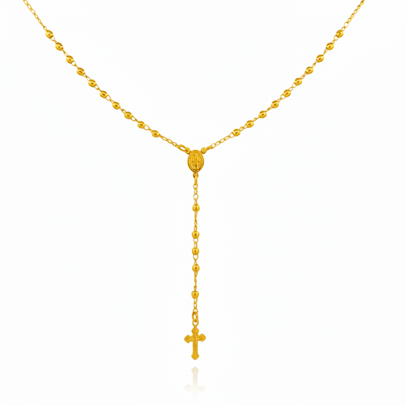 Gold - Plated Our Lady of Grace Dainty Rosary Necklace 18 - inch - Guadalupe Gifts