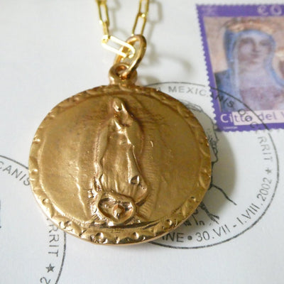 Gold - Plated Our Lady of Guadalupe & Sacred Heart Necklace 22 - inch - Guadalupe Gifts