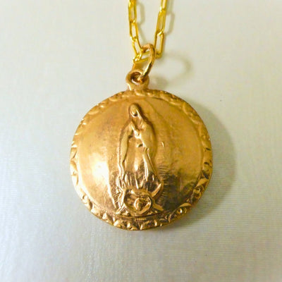 Gold - Plated Our Lady of Guadalupe & Sacred Heart Necklace 22 - inch - Guadalupe Gifts