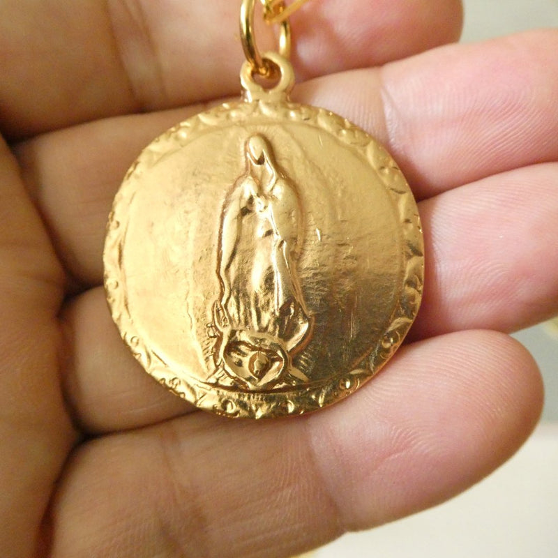 Gold - Plated Our Lady of Guadalupe & Sacred Heart Necklace 22 - inch - Guadalupe Gifts