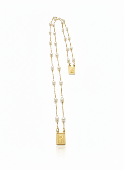 Gold - Plated Pearl Scapular Charm Necklace 18 & 24 - inch - Guadalupe Gifts