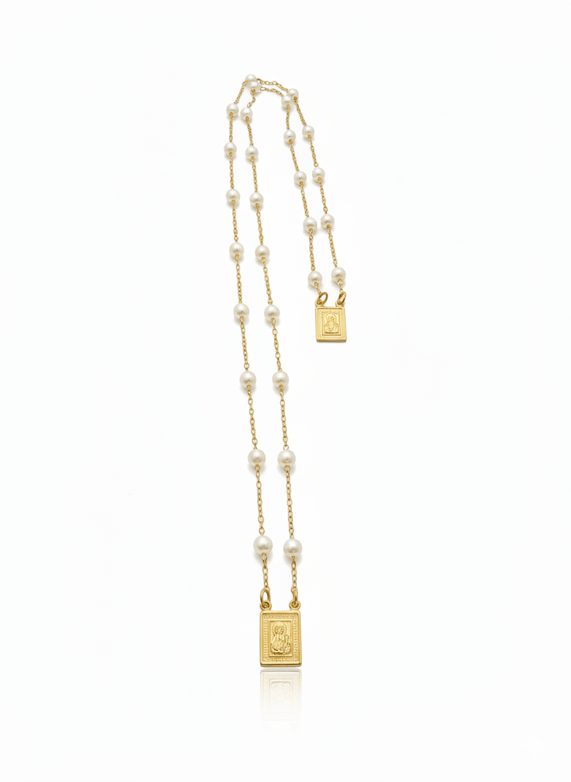 Gold - Plated Pearl Scapular Charm Necklace 18 & 24 - inch - Guadalupe Gifts