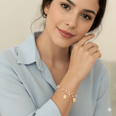 Gold - Plated Pearl Scapular Double Bracelet 7 - inch - Guadalupe Gifts