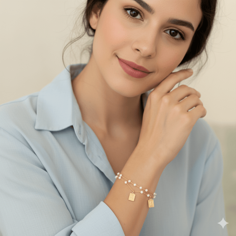 Gold - Plated Pearl Scapular Double Bracelet 7 - inch - Guadalupe Gifts