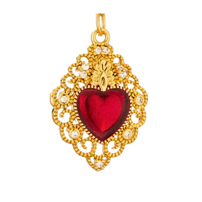 Gold - Plated Red Enamel Heart Charm Beaded Elastic Bracelet 7 - inch - Guadalupe Gifts