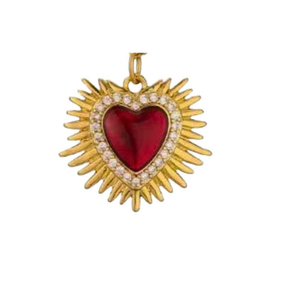 Gold - Plated Red Enamel Heart Earrings with White Zirconia - Guadalupe Gifts