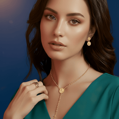 Gold - Plated Saint Benedict Medal Rosary Necklace 16 - inch - Guadalupe Gifts