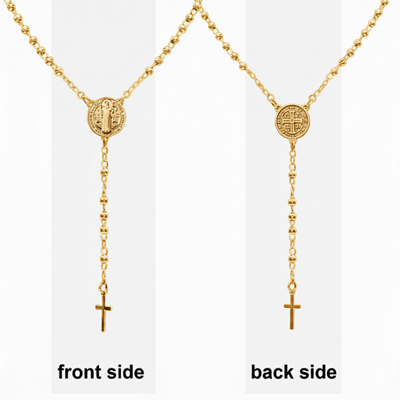Gold - Plated Saint Benedict Medal Rosary Necklace 16 - inch - Guadalupe Gifts