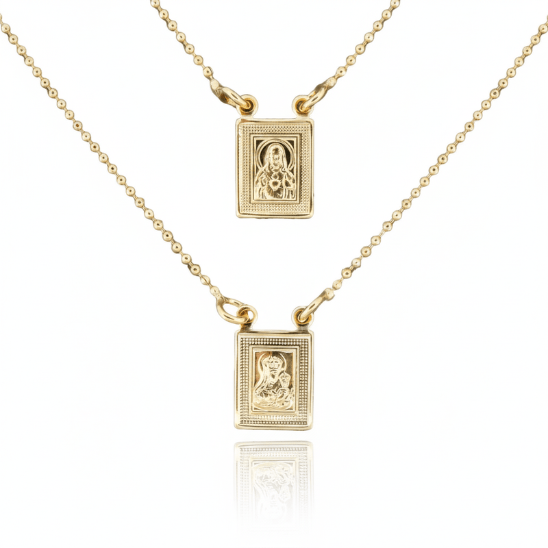 Gold - Plated Scapular Dainty Pendants Necklace (no clasp) 26 - inch - Guadalupe Gifts
