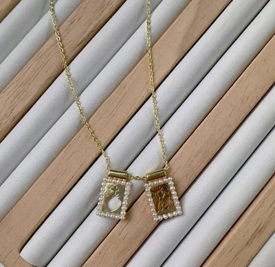 Gold - plated Scapular Necklace - Small Pearls - 18 - inch - Guadalupe Gifts