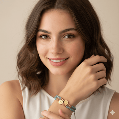 Gold - Plated St Benedict Aqua Crystal Bracelet 7.5 - inch - Guadalupe Gifts