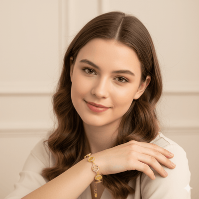 Gold - Plated St Benedict Coin Bracelet w/ Crystals 7.5 - inch - Guadalupe Gifts