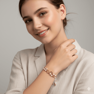 Gold - Plated St Benedict Fresh Water Pearls Bracelet 7.5” - Guadalupe Gifts