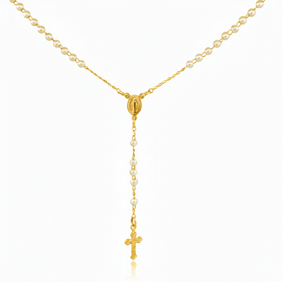 Gold - Plated Tiny Bead Pearl Our Lady of Grace Necklace 18 - inch - Guadalupe Gifts